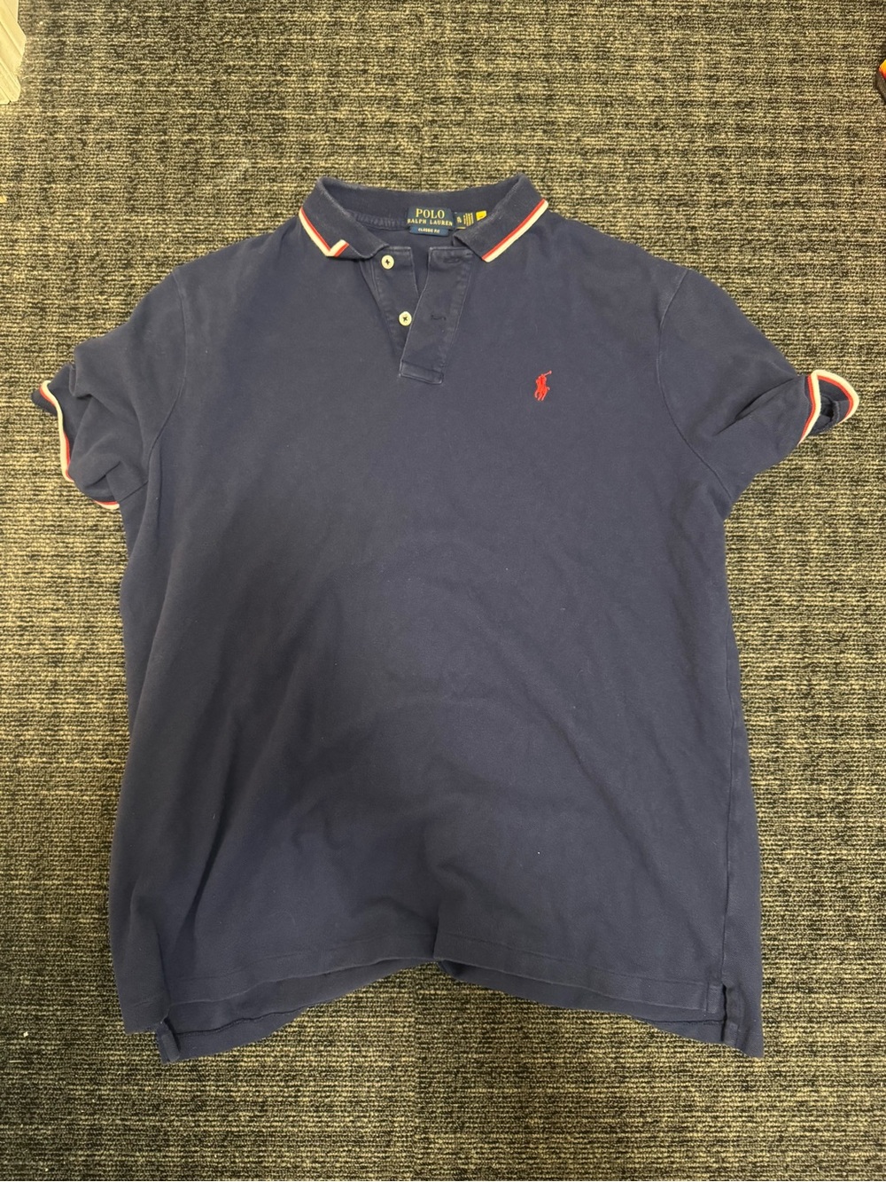 Ralph Lauren Navy Polo with Red Pony and White-Trim Collar